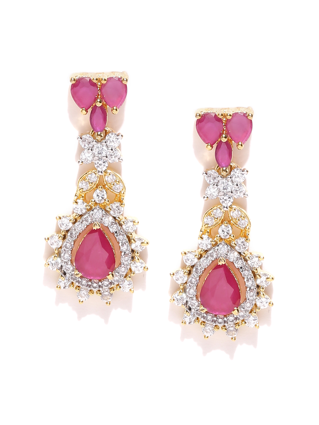 YouBella Silver-Toned  Pink Gold-Plated Teardrop Shaped Drop Earrings